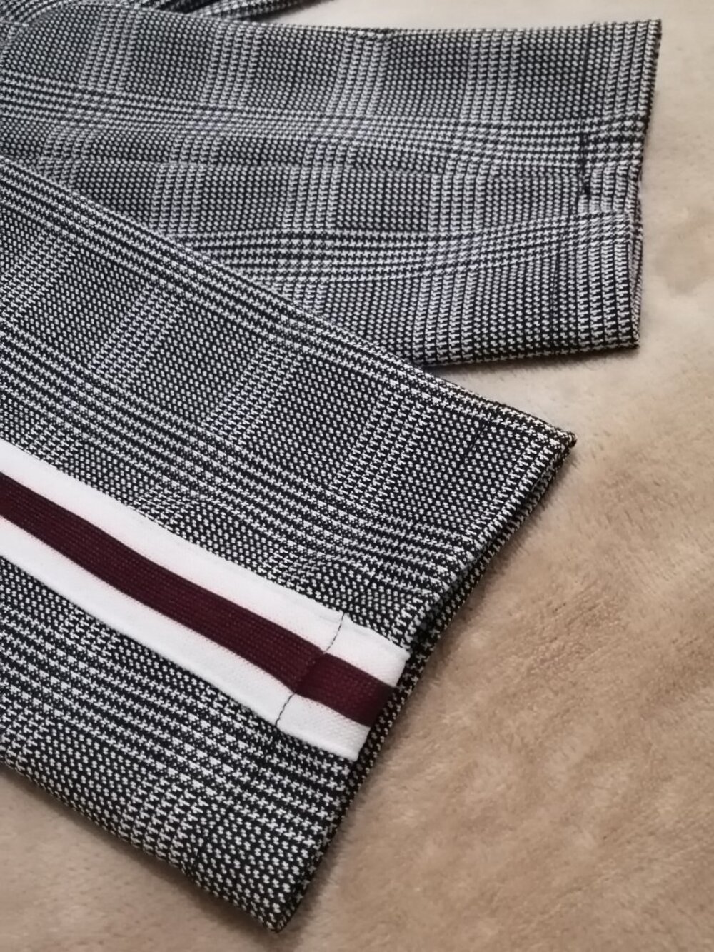 Guess Glen Plaid Trousers with Burgundy/White Stripe - Picture 7 of 8